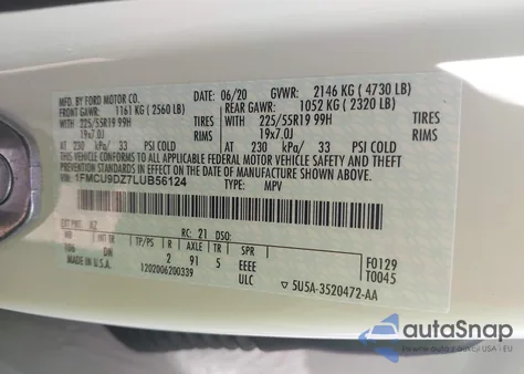 2020 Ford Escape Titanium Hybrid from USA, damaged, VIN 1FMCU9DZ7LUB56124